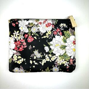 Big Buddha Clutch Black Faux Leather Floral Makeup Cosmetic Bag Pouch‎ Brand New